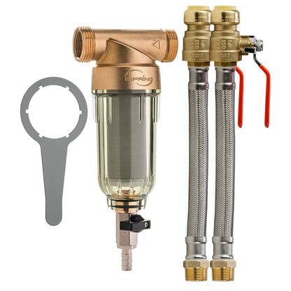 iSpring WSP50SL+AHPF12MNPT12X2 Reusable Spin Down Sediment Water Filter with Siliphos and Push Fit Ball Valve