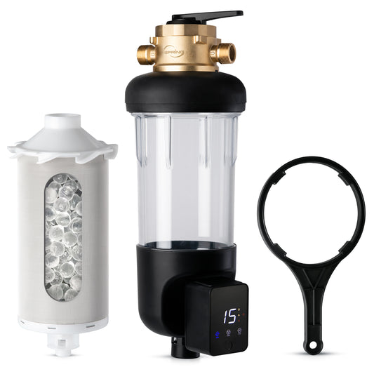 iSpring WSPSL-ARJ-BP NSF Certified, Whole House Spin Down Sediment Water Filter, 4 Modes Bypass, Includes Siliphos Helps Prevent Scale, Clear Housing, Jumbo Size, Touch-Screen Auto Flushing