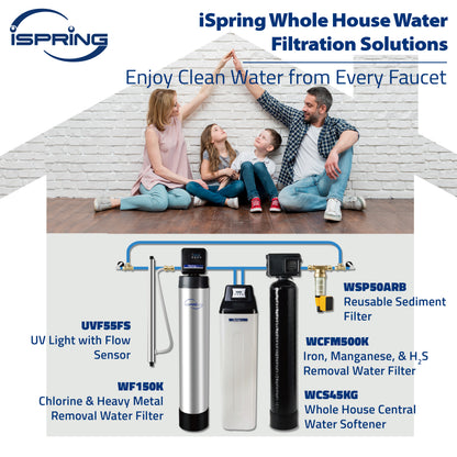 iSpring WCS45KG Whole House Water Softener with Backwash Feature - 45,000 Grain Capacity for Households and Business