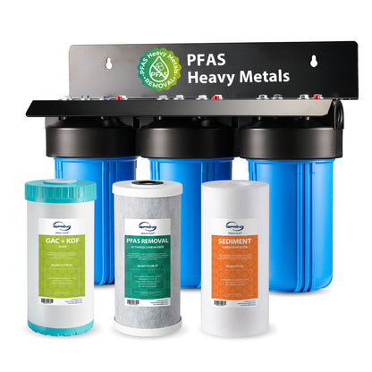 iSpring WGB31B-PFKS PFAS & Heavy Metals Removal 3-stage Whole House Water Filter System, SGS-Tested to Reduce Up to 99% PFOA & PFOS, 10” x 4.5” Filters, 1” Inlet/Outlet