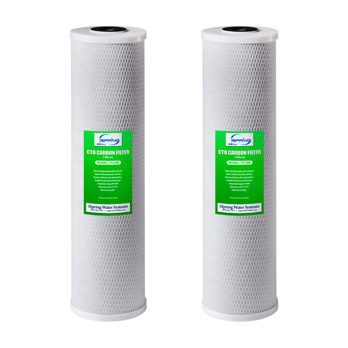 iSpring FC25BX2 20” x 4.5” Water Filter Replacement Cartridges - CTO Carbon Block - Fits Standard 20” x 4.5” Whole House Filter Systems - Pack of 2