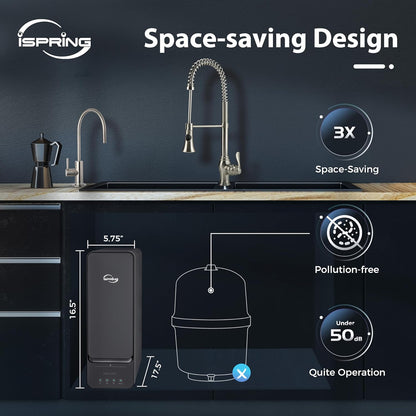 iSpring RO1000-BN Tankless Reverse Osmosis Water System, Removes Lead up to 98%, Reduces TDS and Over 1,000 Contaminants, 1000 GPD, 0.7 GPM Flow, w/ F7-RO1000 up to 3-Year Replacement Filter Set