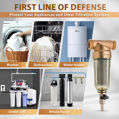 iSpring WSP2PK21 Reusable Whole House Spin Down Sediment Water Filters, Twin Pack with 200 Microns and 100 Microns Filter Sizes, Clear Housing, Lead-Free Brass