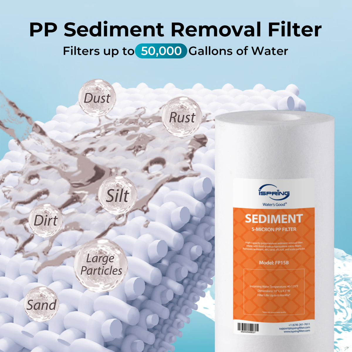 iSpring F3WGB31BM Whole House Water Filter Replacement Pack, Reduces Iron, Manganese, Chlorine, Sediment, Taste, and Odor, Up to 12 Months,10" × 4.5", Fits WGB31BM