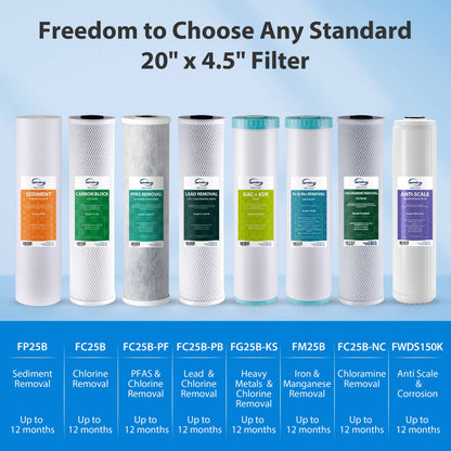 iSpring WHO32B-PFKDS Ultimate PFAS Removal Whole House Water Filter System, Horizontal Housings & Drain Valve for Spill-Free Filter Changes, Removes PFOA, PFOS, Chlorine, Heavy Metals, Scale & Corrosion, Freestanding Metal Frame