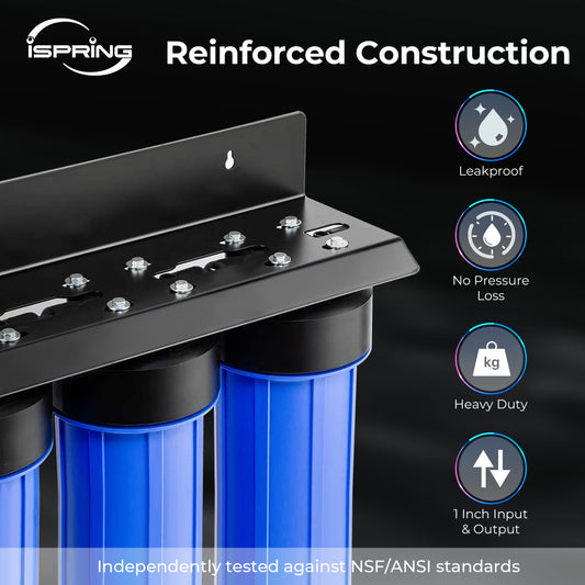 iSpring WGB32B-MKS Whole House Water Filter System, Reduces Sediment, Iron, Hydrogen Sulfide, PFAS, Lead, Chlorine, Chloramine, Manganese, 3-Stage Whole House Water Filtration System