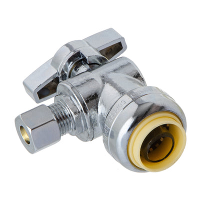LittleWell AASPF8CP4 Angle Stop Push-Fit Valve, 1/2 Inch Push Fit x 1/4 Inch Compression, Chrome Finish w/ Metal Handle, works the same as SharkBite