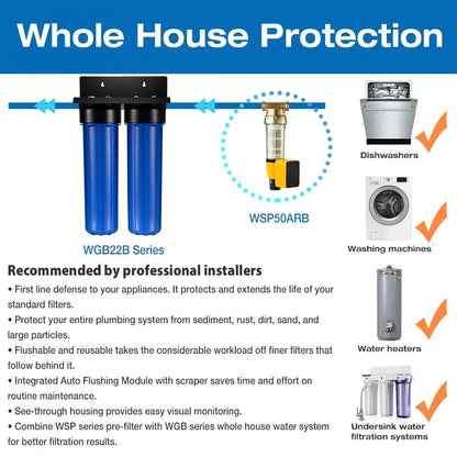 iSpring WGB22BM Whole House Water Filter System, Highly Reduces Iron, Manganese, Chlorine, Taste, Odor, 2-Stage Whole House Water Filtration System, 1" NPT Inlet/Outlet