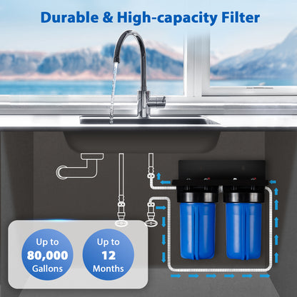 iSpring US21B-CPB 4-Layer High Capacity Under Sink Water Filter, Reduces Lead, PFAS, PFOA/PFOS, Chlorine, Bad Taste &amp; Odor, w/ 2 Upgraded Direct Connect Hoses