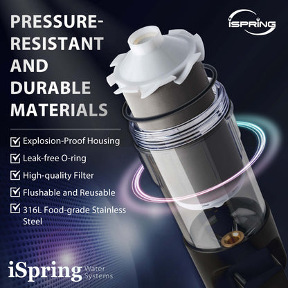 iSpring FWSPARJ NSF/ANSI/CAN 372 Certified Spin Down Sediment Filter Replacement Cartridge, 50 Micron/100 Micron/200 Micron/500 Micron
