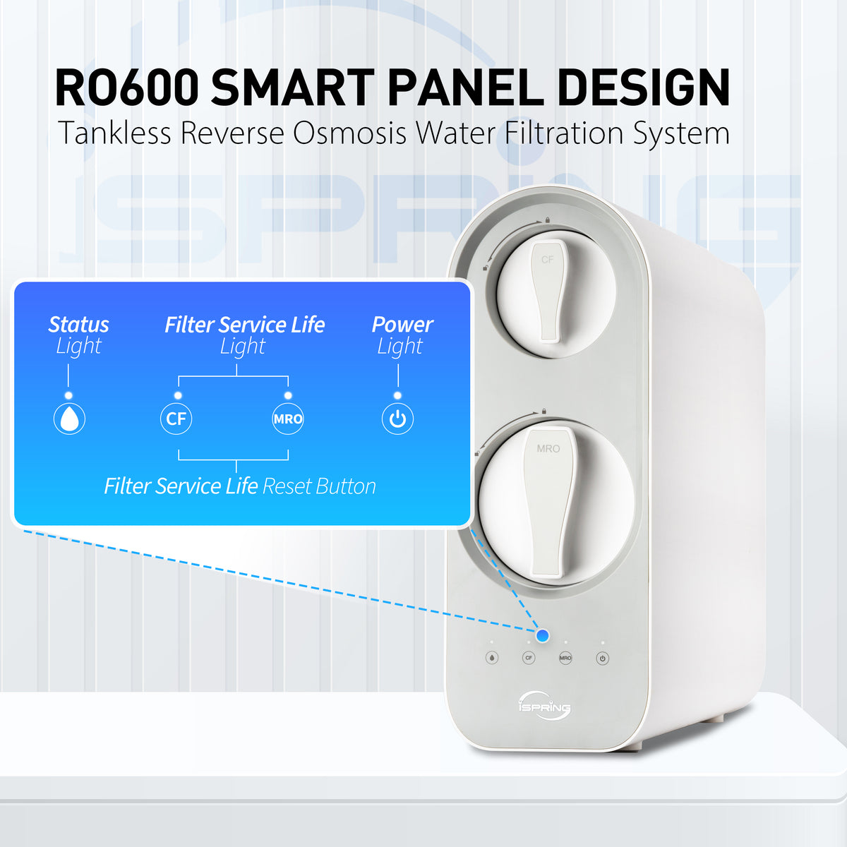 iSpring RO600-BN Tankless RO Reverse Osmosis Water Filtration System, 600 GPD Fast Flow, Brushed Nickel Faucet, 2.5:1 Pure to Drain Ratio