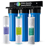 iSpring WGB32B-PFKDS Whole House Water Filter System, Ultimate PFAS, Scale, Heavy Metals Protection Removes Up to 99% PFOA & PFOS with SGS-Tested Media, Reduces Corrosion, Lead, 3-Stage Filtration 20” x 4.5” Filters, 1” NPT Inlet/Outlet