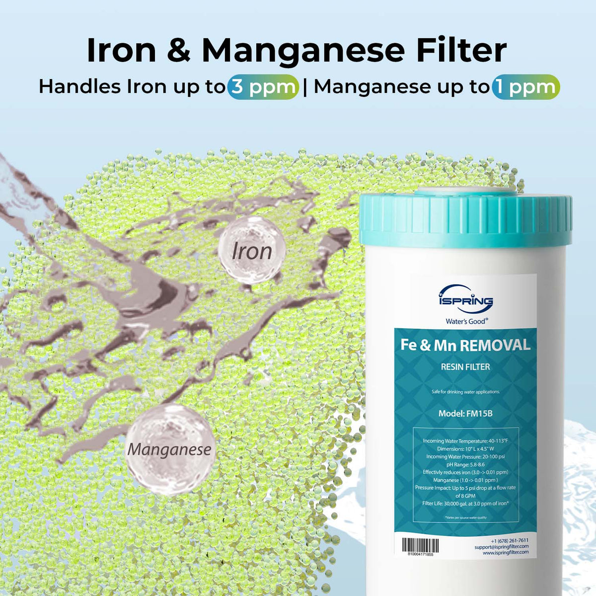 iSpring F3WGB31BMKS Whole House Water Filter Replacement Pack, Reduces Iron, Manganese, Hydrogen Sulfide, Lead, Chlorine, Sediments, Up to 12 Months, 10" × 4.5", Fits WGB31B-MKS