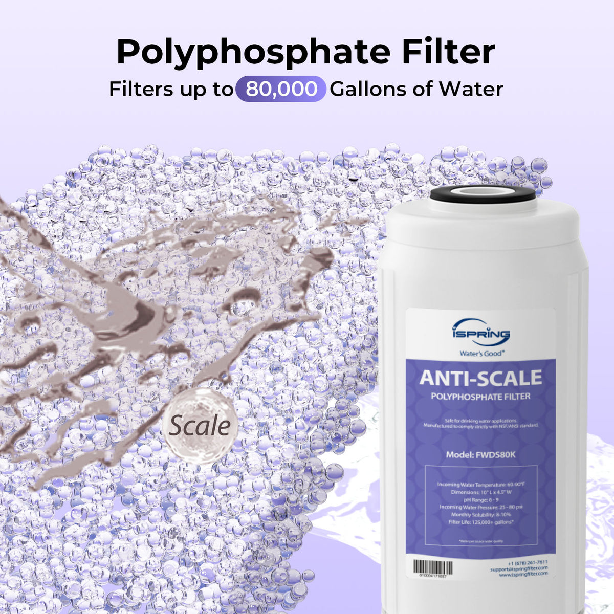 iSpring F3WGB31BDS Anti-Scale Whole House Water Filter Replacement Pack, Reduces up to 99% Chlorine, Scale, Odor, and Sediments, Up to 12 Months, 10" × 4.5", Fits WGB31B-DS