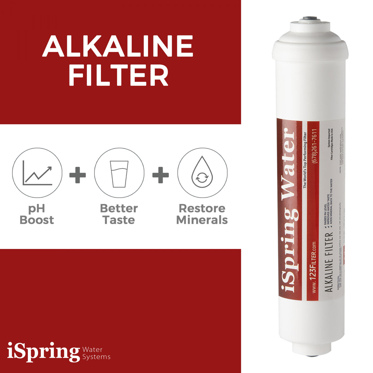 iSpring F4AKUS Standard 6-Stage RO Systems 6-Month Replacement Cartridge Pack Set, w/ Sediment, CTO, GAC and Alkaline Mineralization, pH+, 10" X 2.5"