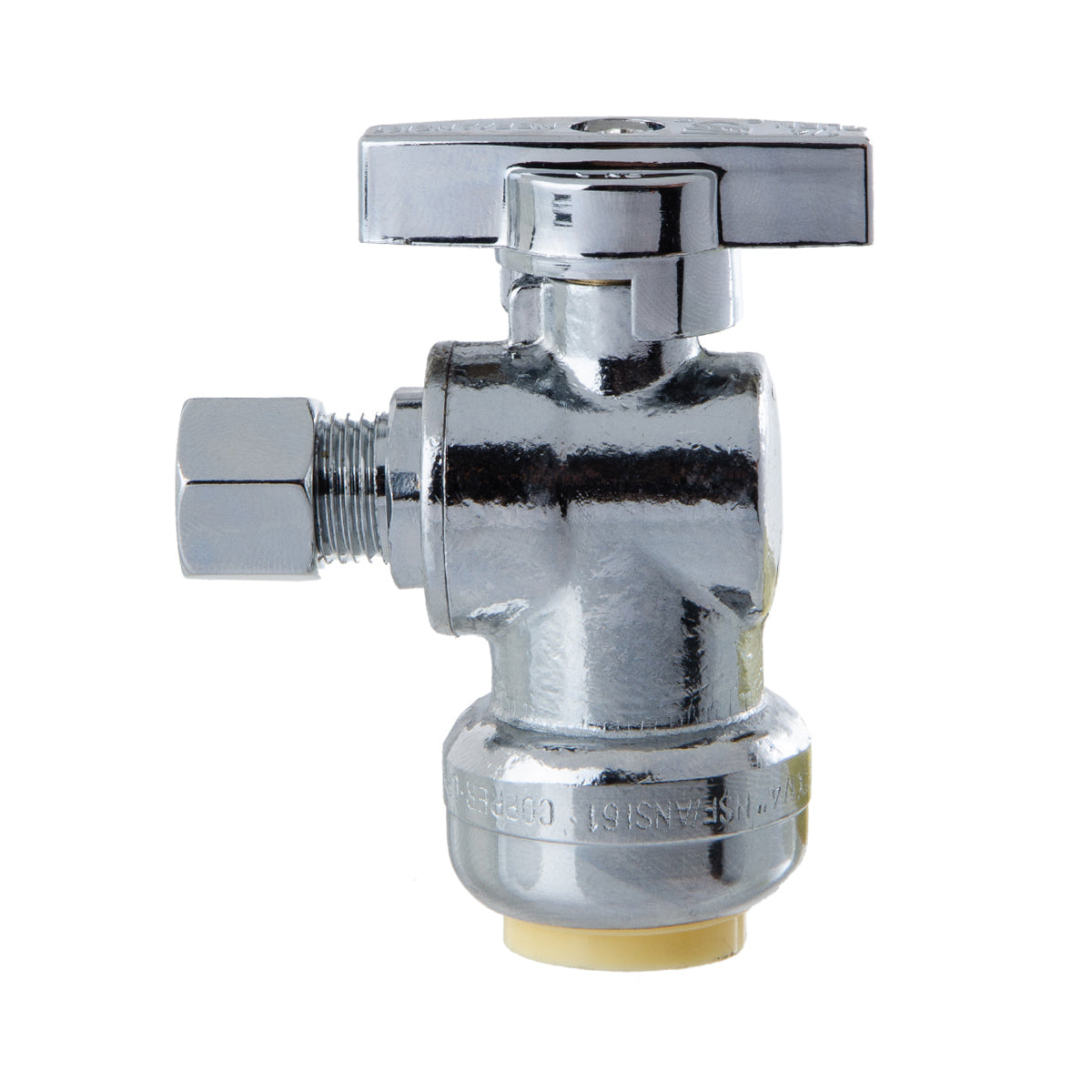 LittleWell AASPF8CP4 Angle Stop Push-Fit Valve, 1/2 Inch Push Fit x 1/4 Inch Compression, Chrome Finish w/ Metal Handle, works the same as SharkBite