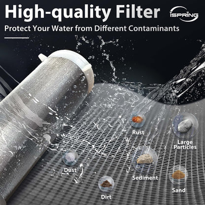 iSpring WSP2PK21 Reusable Whole House Spin Down Sediment Water Filters, Twin Pack with 200 Microns and 100 Microns Filter Sizes, Clear Housing, Lead-Free Brass