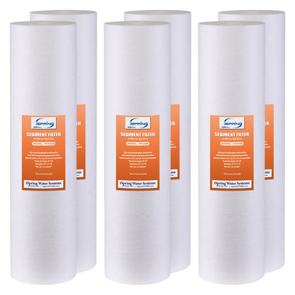 iSpring FP220BX6 20” x 4.5” Water Filter Replacement Cartridges - Sediment Filter - 20 Micron - Fits Whole House Water Filtration Systems - Pack of 6