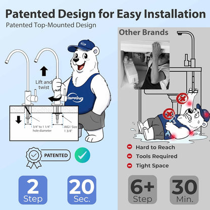 iSpring RCS5T 500 GPD Residential and Light Commercial Tankless Reverse Osmosis Water Filter System with 1.5:1 Pure to Drain Ratio