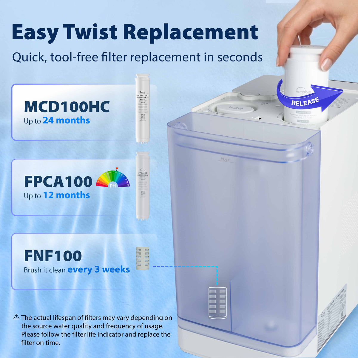 iSpring RCD100HCW Alkaline Hot &amp; Cold Countertop Reverse Osmosis System, Sleek White Finish, Remineralization RO Water Filter Dispenser, 9 Temperature &amp; 6 Dispensing Volume Options, TDS &amp; Filter Life Monitor, Plug and Play