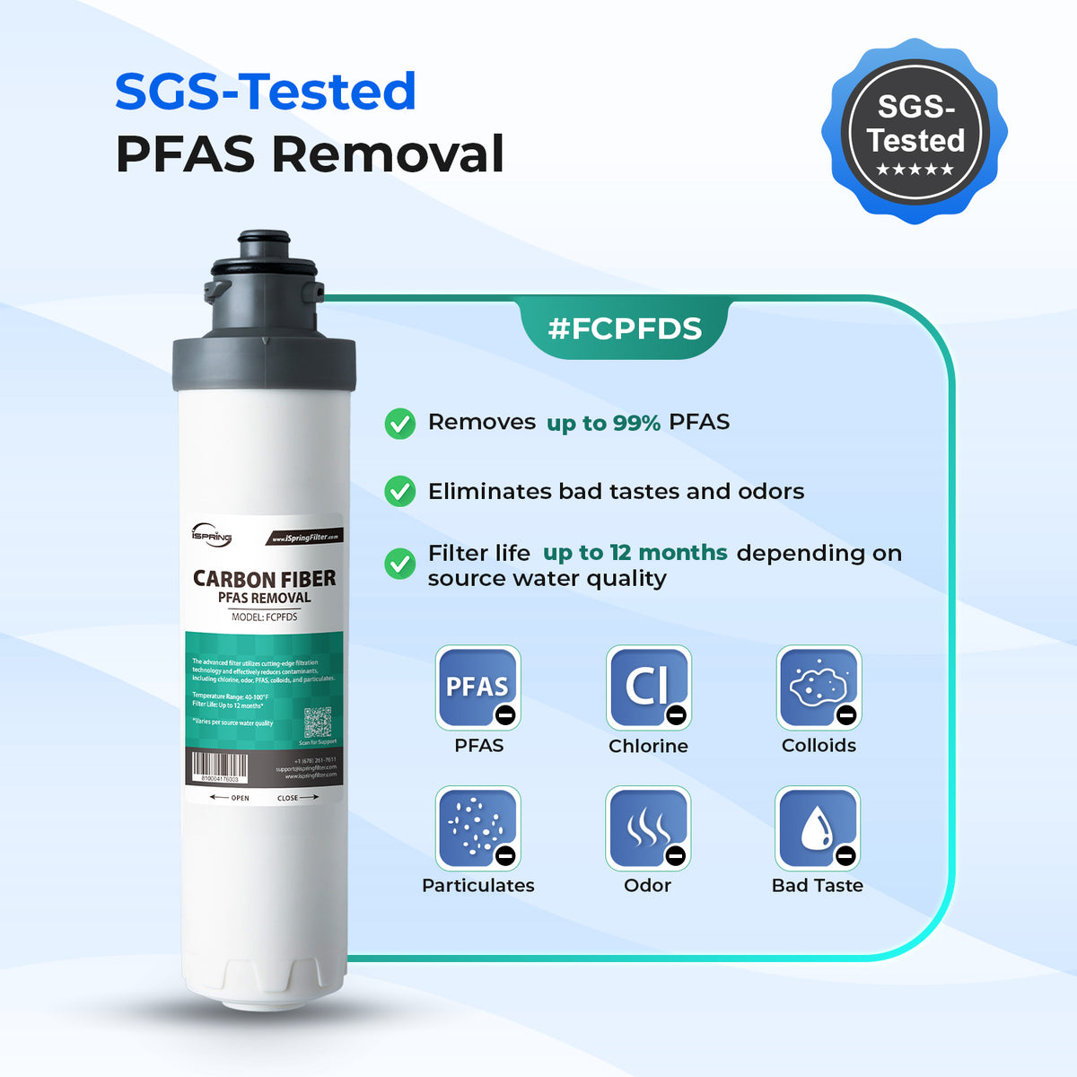 iSpring Bottleless Water Dispenser with 4-Stage Filtration, SGS-Tested 99% of PFAS Removal, Water Cooler Dispenser - Hot, Cold, Room Temp, Self Cleaning, Stainless Steel, Silver, Model: DS4S-PF