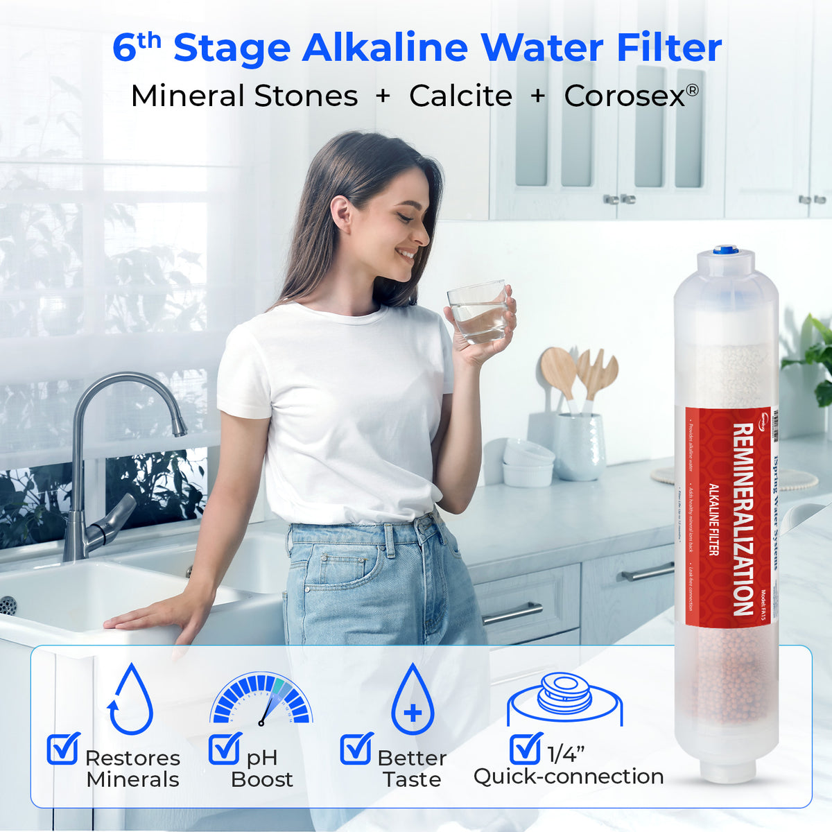 iSpring F9K NSF/ANSI 58 Certified 10" x 2.5"; Standard 6-Stage Alkaline Reverse Osmosis Water Filtration Systems 1-Year Filter Replacement Cartridges, 9-piece