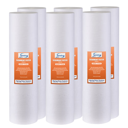 iSpring FP25BX6 20” x 4.5” Whole House Water Filter Replacement Cartridges - Fine Sediment Filters - 5 Micron - Pack of 6