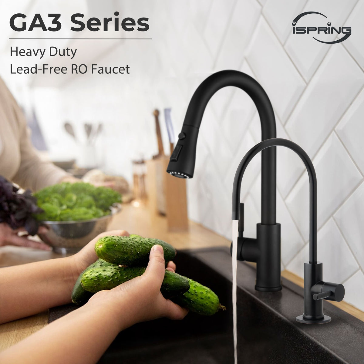 iSpring GA3-ORB Drinking Water Faucet for Kitchen Sink with 3/8'' Connector, Heavy Duty Lead-Free Reverse Osmosis Faucet for RO System, Non-Air Gap 100% Stainless Steel RO Faucet, Oil Rubbed Finish