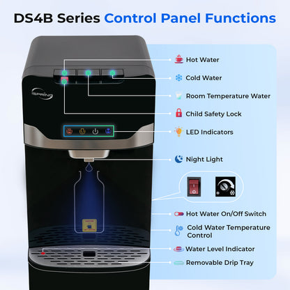 iSpring Bottleless Water Dispenser with 4-Stage Filtration, SGS-Tested 99% of PFAS Removal, Water Cooler Dispenser - Hot, Cold, Room Temp, Self Cleaning, Black, Model: DS4B-PF