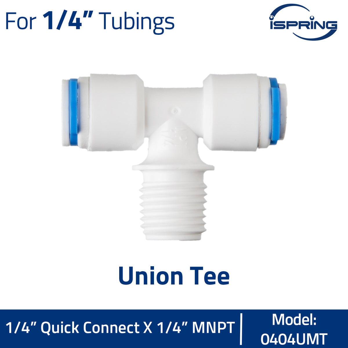 iSpring 0404UMT 1/4'' Push to Fit Union T-fitting with 1/4'' NPT Male Thread