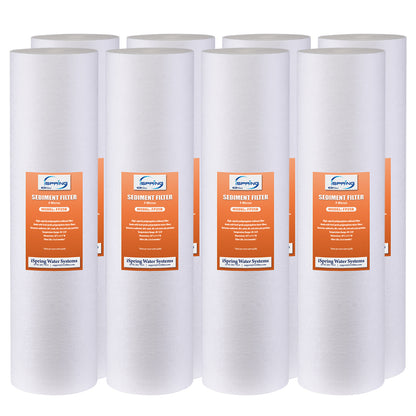 iSpring FP25BX8 20” x 4.5” Water Filter Replacement Cartridges, Fine Sediment Filters, 5 Micron, Fits Whole House Water Filtration Systems, Pack of 8