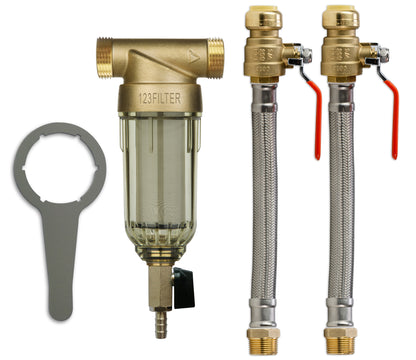 iSpring WSP50+AHPF12MNPT12X2 Reusable Spin Down Sediment Water Filter with Push Fit Ball Valve