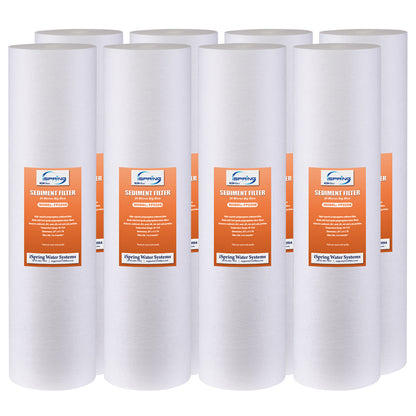 iSpring FP220BX8 20” x 4.5” Water Filter Replacement Cartridges - Sediment Filter - 20 Micron - Fits Whole House Water Filtration Systems - Pack of 8