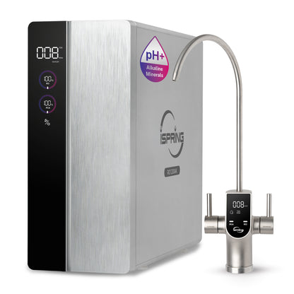 iSpring RO1200AK Dual-Flow Reverse Osmosis Water Filter, 1200 GPD Under Sink Tankless RO System, pH+ Alkaline Remineralization, 3:1 Pure to Drain, Auto Flush, TDS PFAS Reduction, Filter Reminder
