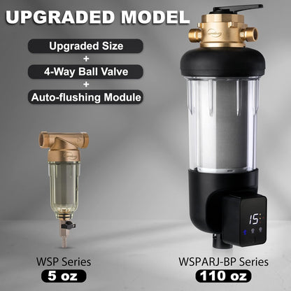 iSpring WSP50ARJBP+LS43 Auto Flushing Spin-Down Sediment Water Filter with Bypass, 50-Micron Jumbo Size Touch Screen Reusable Prefilter, w/ Auto Shut-Off Leak Detector Alarm System