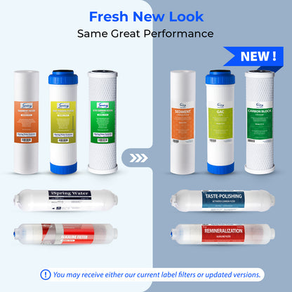 iSpring F9K NSF/ANSI 58 Certified 10" x 2.5"; Standard 6-Stage Alkaline Reverse Osmosis Water Filtration Systems 1-Year Filter Replacement Cartridges, 9-piece