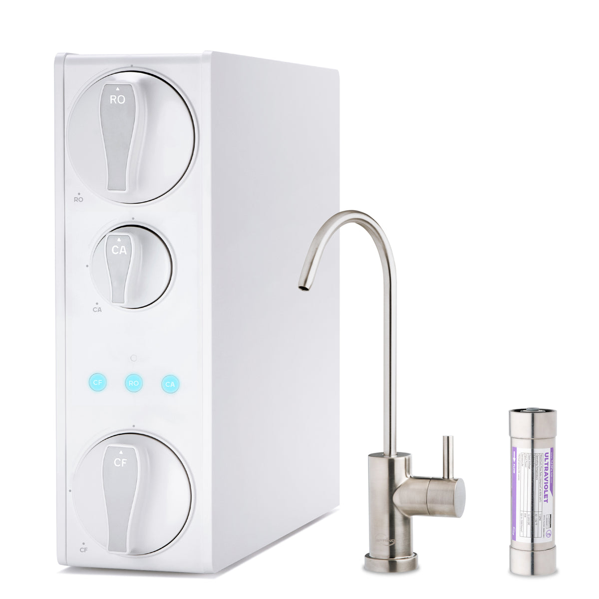 iSpring RO500AK-BN+UVF8 Tankless RO Reverse Osmosis Water Filtration System with Natural pH Alkaline Remineralization and LED UVF8 Light, 500 GPD Fast Flow, Brushed Nickel Faucet, 2:1 Pure to Drain Ratio, NSF Certified