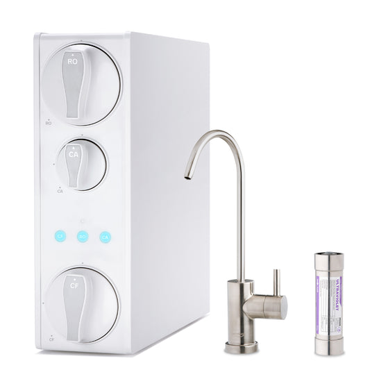 iSpring RO500AK-BN+UVF8 Tankless RO Reverse Osmosis Water Filtration System with Natural pH Alkaline Remineralization and LED UVF8 Light, 500 GPD Fast Flow, Brushed Nickel Faucet, 2:1 Pure to Drain Ratio, NSF Certified