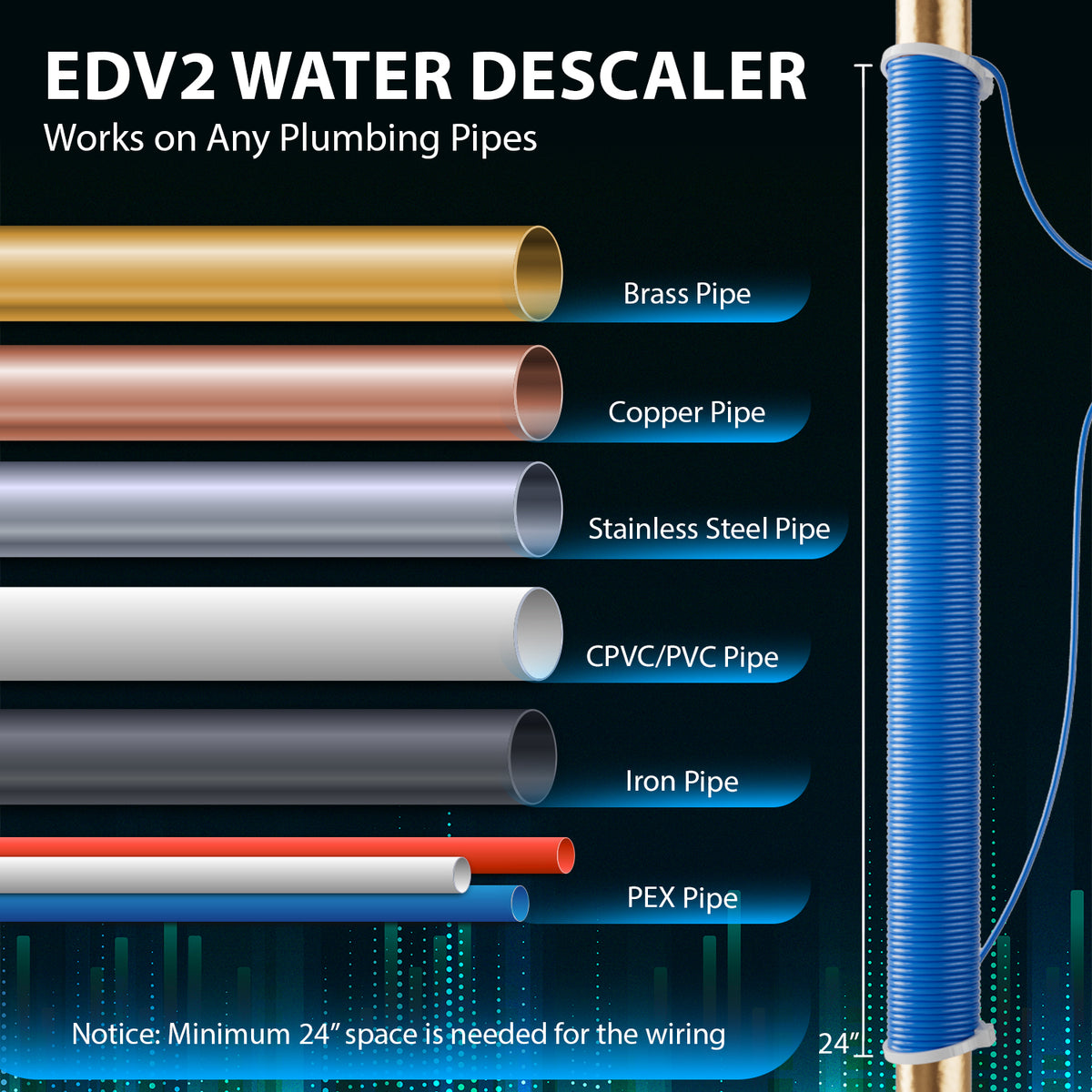 iSpring EDV2 Whole House Super Water Descaler, 10 Times More Powerful Alternative Electronic Salt-Free Hard Water Conditioner, Larger Size, Alloy Construction, Reduces Limescale, Prevents Deposits Build-up, Distincts from a Water Softener