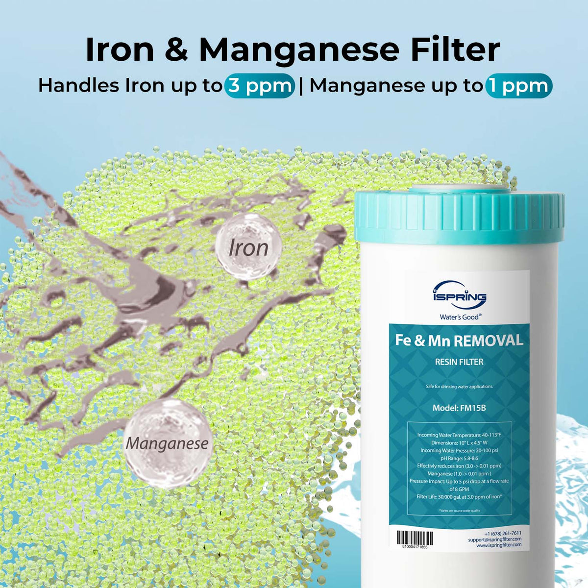 iSpring F3WGB31BM Whole House Water Filter Replacement Pack, Reduces Iron, Manganese, Chlorine, Sediment, Taste, and Odor, Up to 12 Months,10" × 4.5", Fits WGB31BM