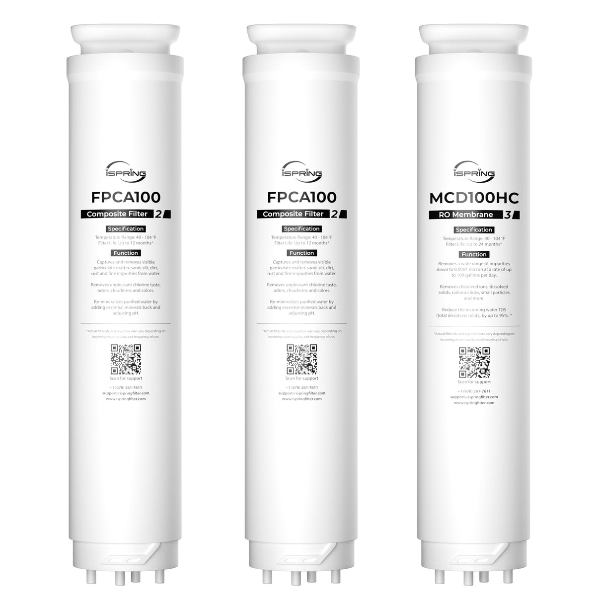 iSpring F3RCD100HC 2-Year Replacement Filter Pack for RCD100HCG RO System Countertop, Includes FPCA100 x2, MCD100HC x1, 3 Pieces