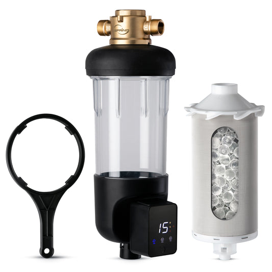 iSpring WSPSL-ARJ, NSF Certified, Whole House Spin Down Sediment Water Filter, Includes Siliphos Helps Prevent Scale and Corrosion, Clear Housing, Upgraded Jumbo Size with Touch-Screen Auto Flushing