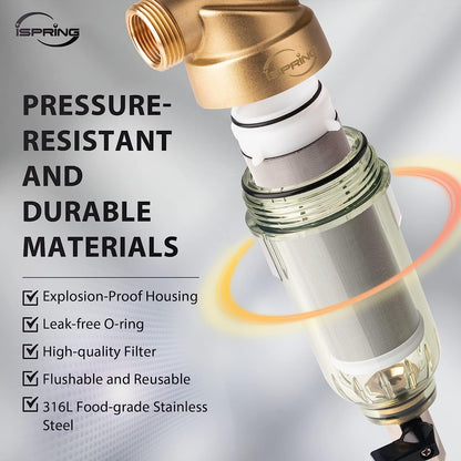 iSpring WSP2PK21 Reusable Whole House Spin Down Sediment Water Filters, Twin Pack with 200 Microns and 100 Microns Filter Sizes, Clear Housing, Lead-Free Brass