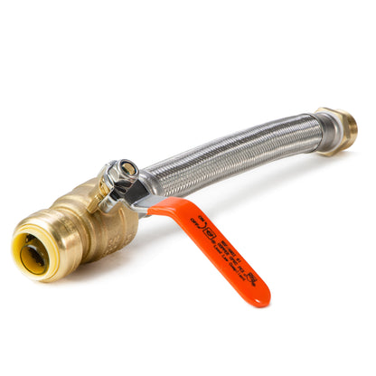 LittleWell AHPF12MNPT12 12 inch Braided Stainless Steel Hose Connector with Ball Valve, 3/4 inch Push-Fit x 3/4 inch Male NPT