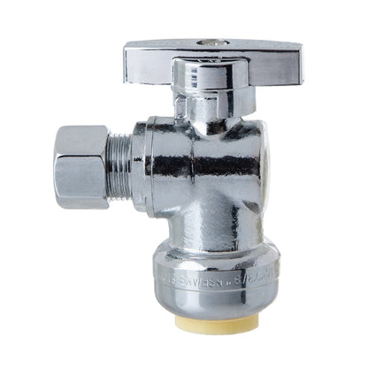 LittleWell AASPF8CP6 Angle Stop Push-Fit Valve, 1/2 Inch Push Fit x 3/8 Inch Compression, Chrome Finish w/ Metal Handle, works the same as SharkBite