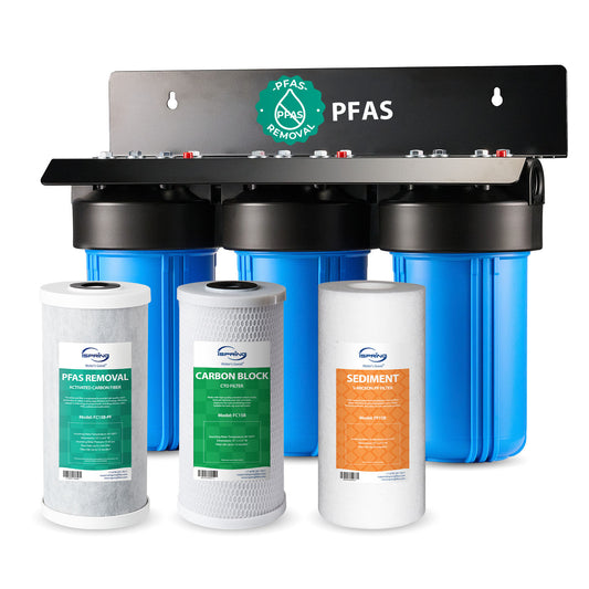 iSpring WGB31B-PF Whole House Water Filter System, SGS-Tested to Remove up to 99% PFAS, 3-Stage Filtration Reduces Sediment, Chlorine, Taste & Odor, 10-Inch Filters, 1" Inlet/Outlet