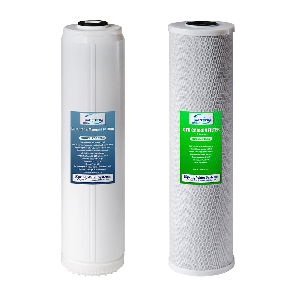 iSpring F2WGB22BPB 20" x 4.5" Whole House Water Filter Replacement Set - One Carbon Block Cartridge and One Lead Reducing Cartridge - Fits WGB22B-PB