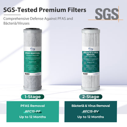 iSpring CW21-PFBV 2-Stage RV Water Filtration System, SGS-Tested PFAS, Bacteria, Viruses Removal, Dual Advanced Filters, 3/4'' Lead-Free Brass Quick Connectors, Tankless, High Capacity
