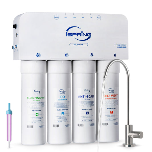 iSpring RO5004F Reverse Osmosis Water Filter with UV, 500 GPD RO System Under Sink, 2:1 Pure to Drain, Tankless RO Water Filtration System with Boost Pump, Filter Life Monitor, Reduces PFAS, TDS, Lead, Arsenic