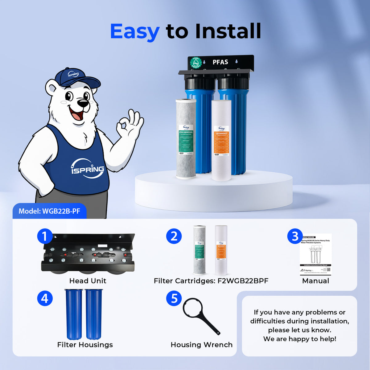iSpring WGB22B-PF PFAS-Reducing Whole House Water Filter System, Also Removes Chlorine, Sediment, Rust, and Odor, SGS-Tested Reducing up to 99% of PFAS, 1” Inlet/Outlet